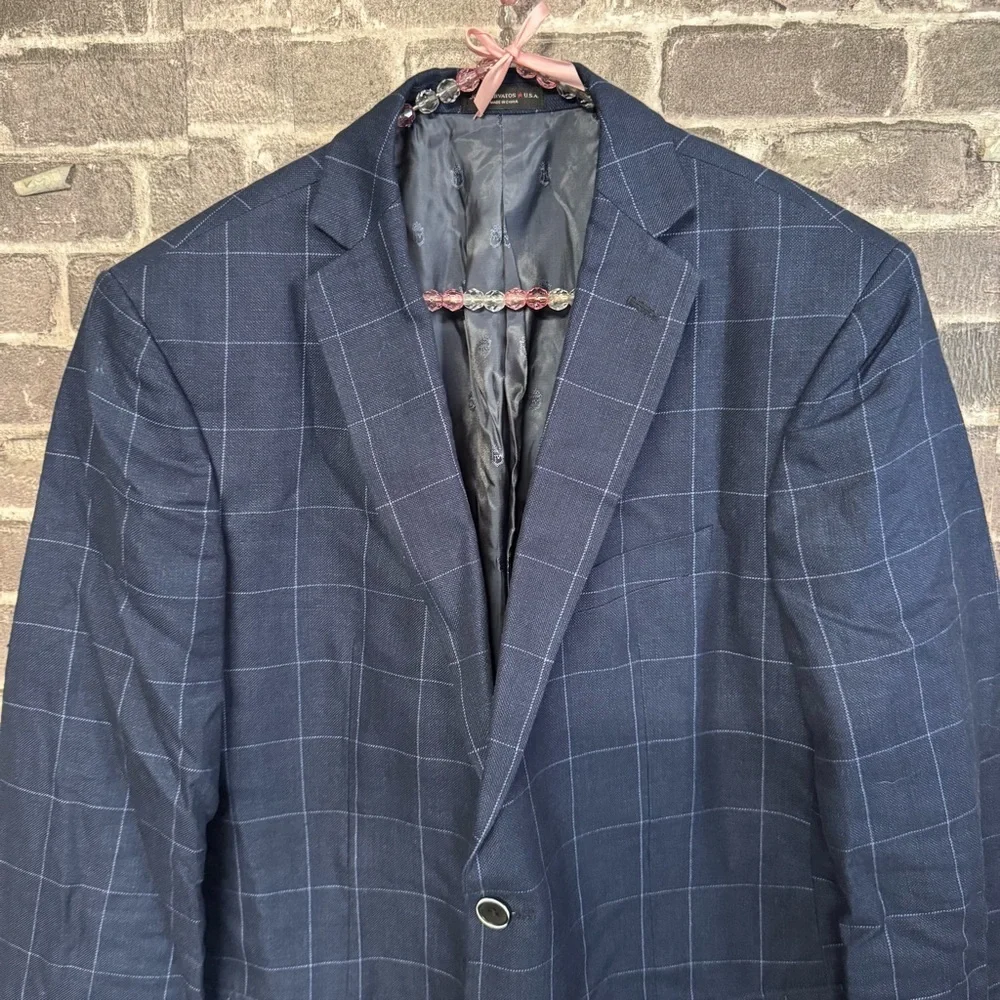 John Varvatos Bedford jacket blazer navy blue linen blend 2 button closure